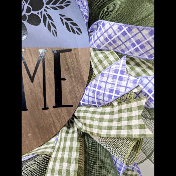 Welcome Wreath, Home Decor, Gift, Purple, Spring Decor, Door Hanger, Wreath - Picture 5 of 8